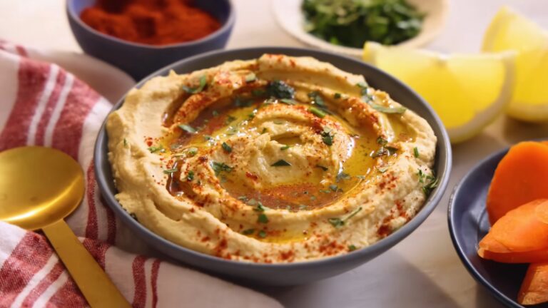 Hummus Served in A Bowl on A Wooden Table